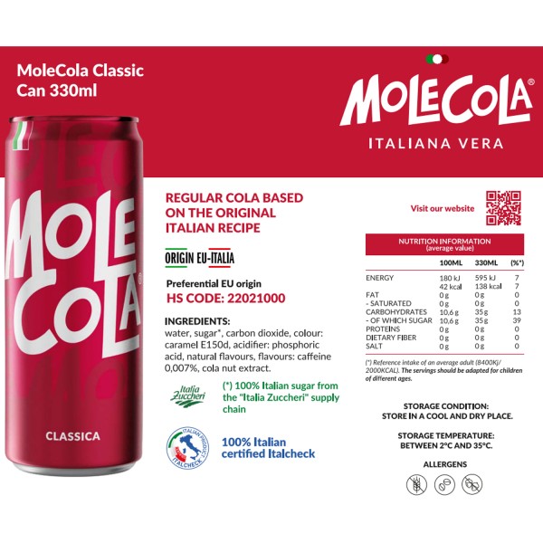 MoleCola Classic Can 330ml – Vegan & Gluten-Free Cola