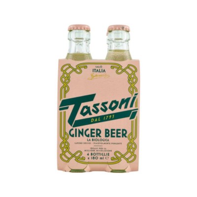 Tassoni Organic Ginger Beer 4 x 4 Bottles 180ml Each – Non-Alcoholic – Made in Italy