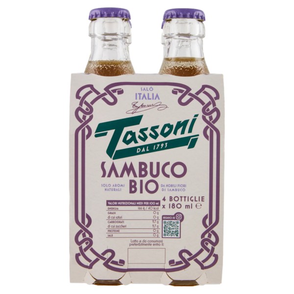 Tassoni Organic Elderflower Drink 180ml x 4 – Made in Italy