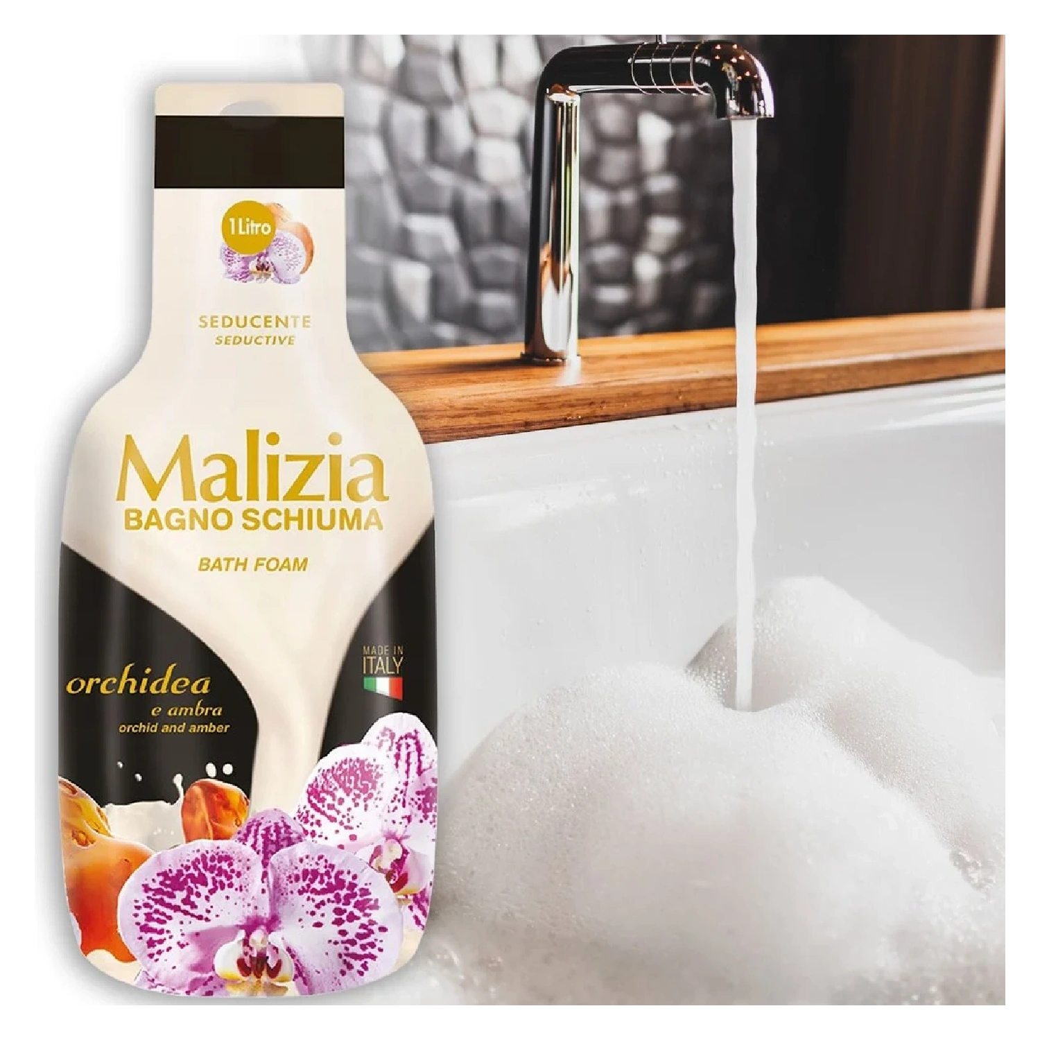 Malizia Bath Foam Orchid & Amber 1000ml – Luxury Body Care