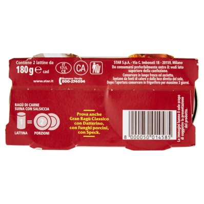 Star Gran Ragù Salsiccia Italian Meat Sausage Sauce – 2 x 180g