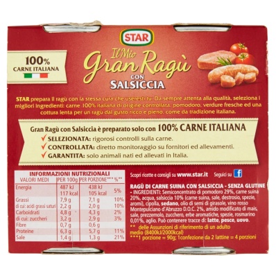 Star Gran Ragù Salsiccia Italian Meat Sausage Sauce – 2 x 180g