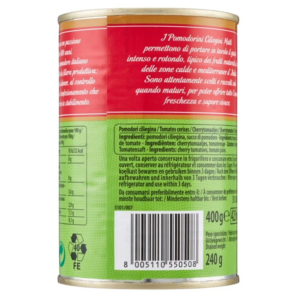 Mutti Cherry Tomato - Ciliegino (400gr) - Sweet and Intense Flavor Mutti Cherry Tomato - Ciliegino (400gr) - Sweet and Intense Flavor