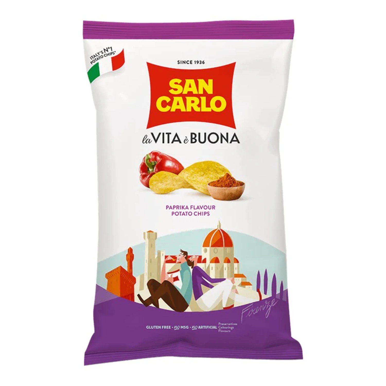 San Carlo Paprika Potato Crisps 50 g – Traditional Italian Crisps with Paprika