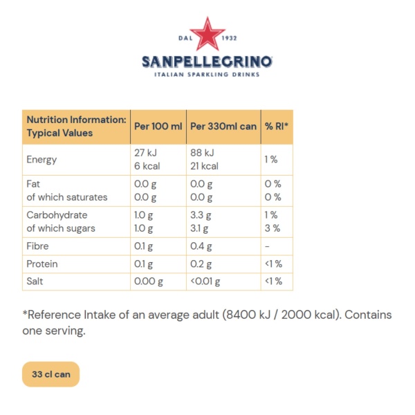 Sanpellegrino Pesca & Clementina Zero Added Sugar – Can 33 cl