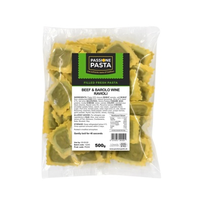 Beef & Barolo Wine Fresh Ravioli 500 g – Passione Pasta