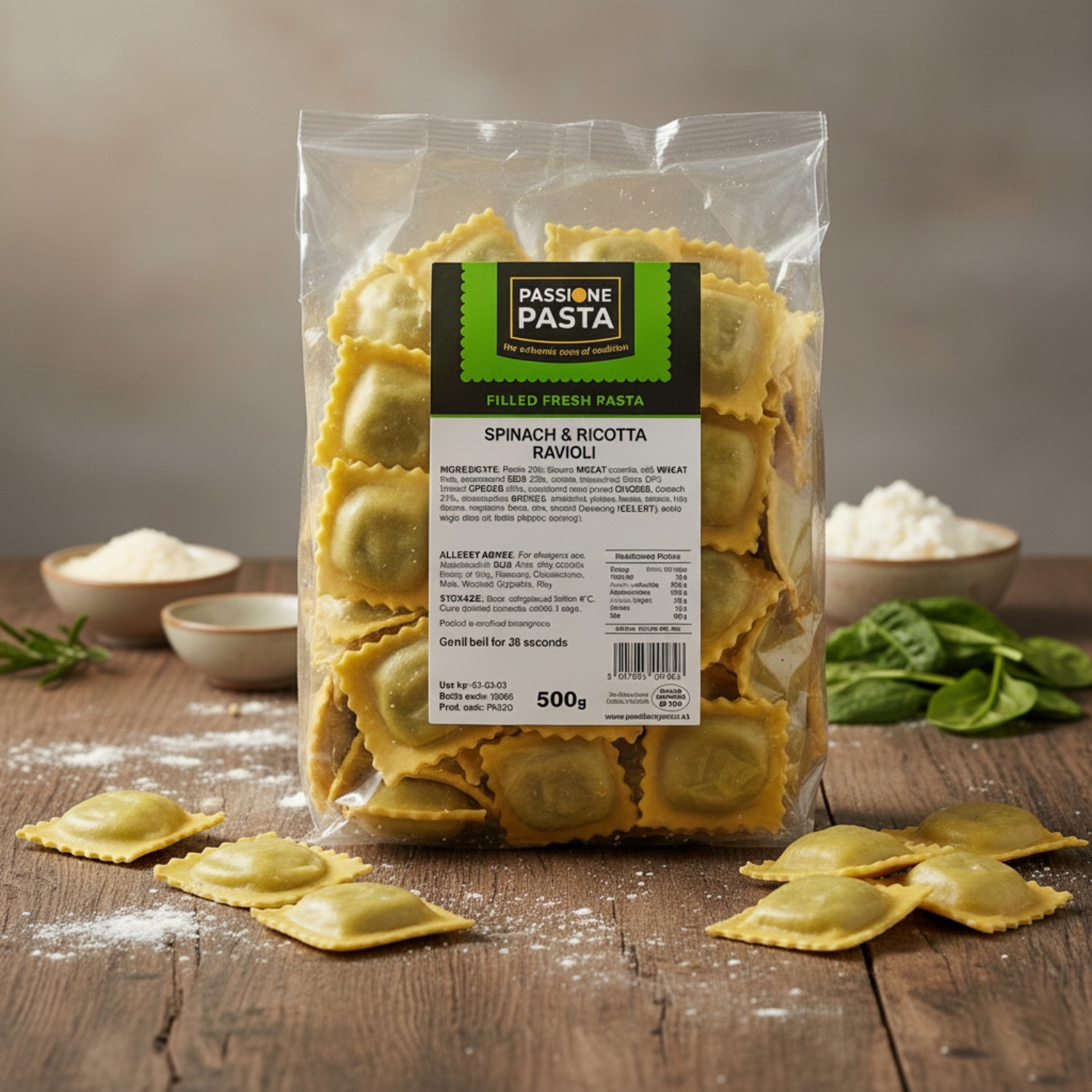 Spinach & Ricotta Ravioli 500 g – Passione Pasta
