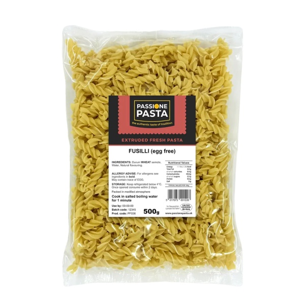 Egg-Free Fusilli Fresh Pasta 500 g – Passione Pasta