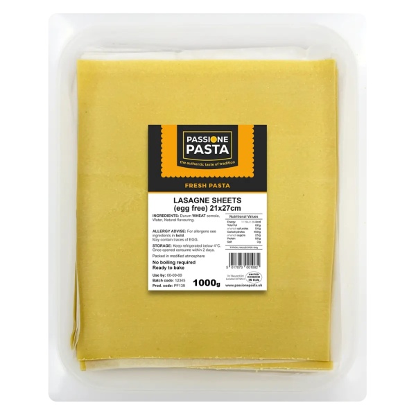 Egg-Free Lasagne Sheets 1 kg – Passione Pasta