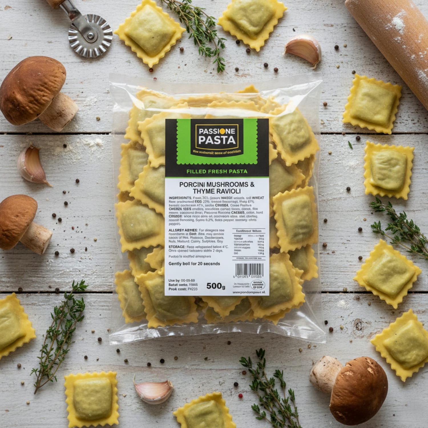 Porcini & Thyme Ravioli 500 g – Passione Pasta
