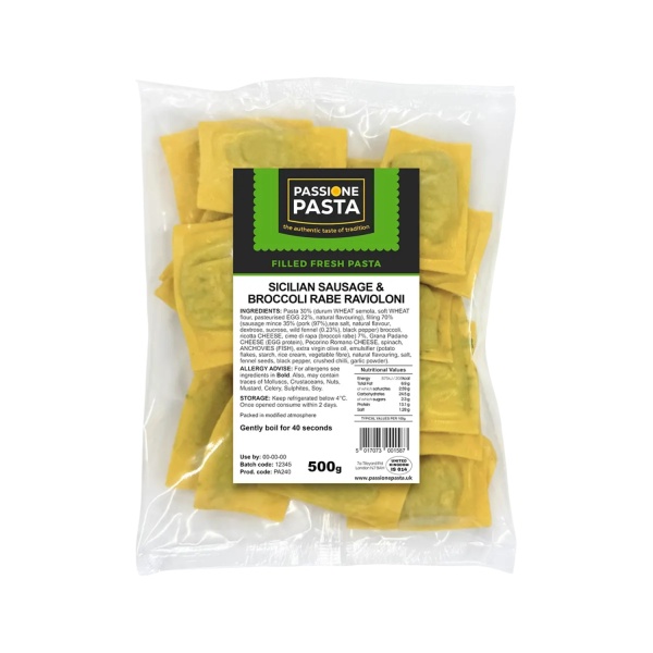 Sicilian Sausage & Broccoli Rabe Ravioloni – 500 g