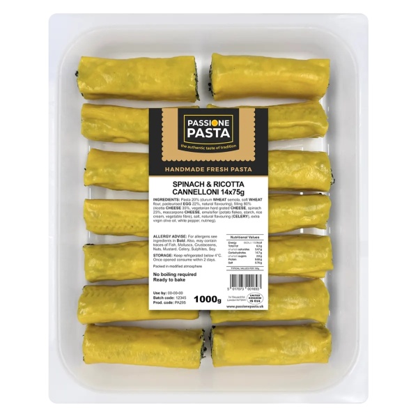 Fresh Spinach & Ricotta Cannelloni – 1 kg