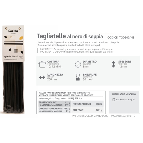 Tagliatelle al Nero di Seppia 500g – Pastificio Fiorillo