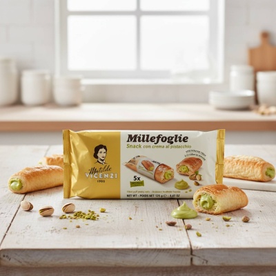 Millefoglie Puff Pastry Snacks with Pistachio Cream 5 × 25g – Matilde Vicenzi