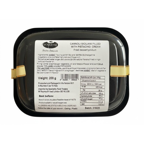 Sicilian Cannoli with Pistachio Cream 200g – D’Addezio