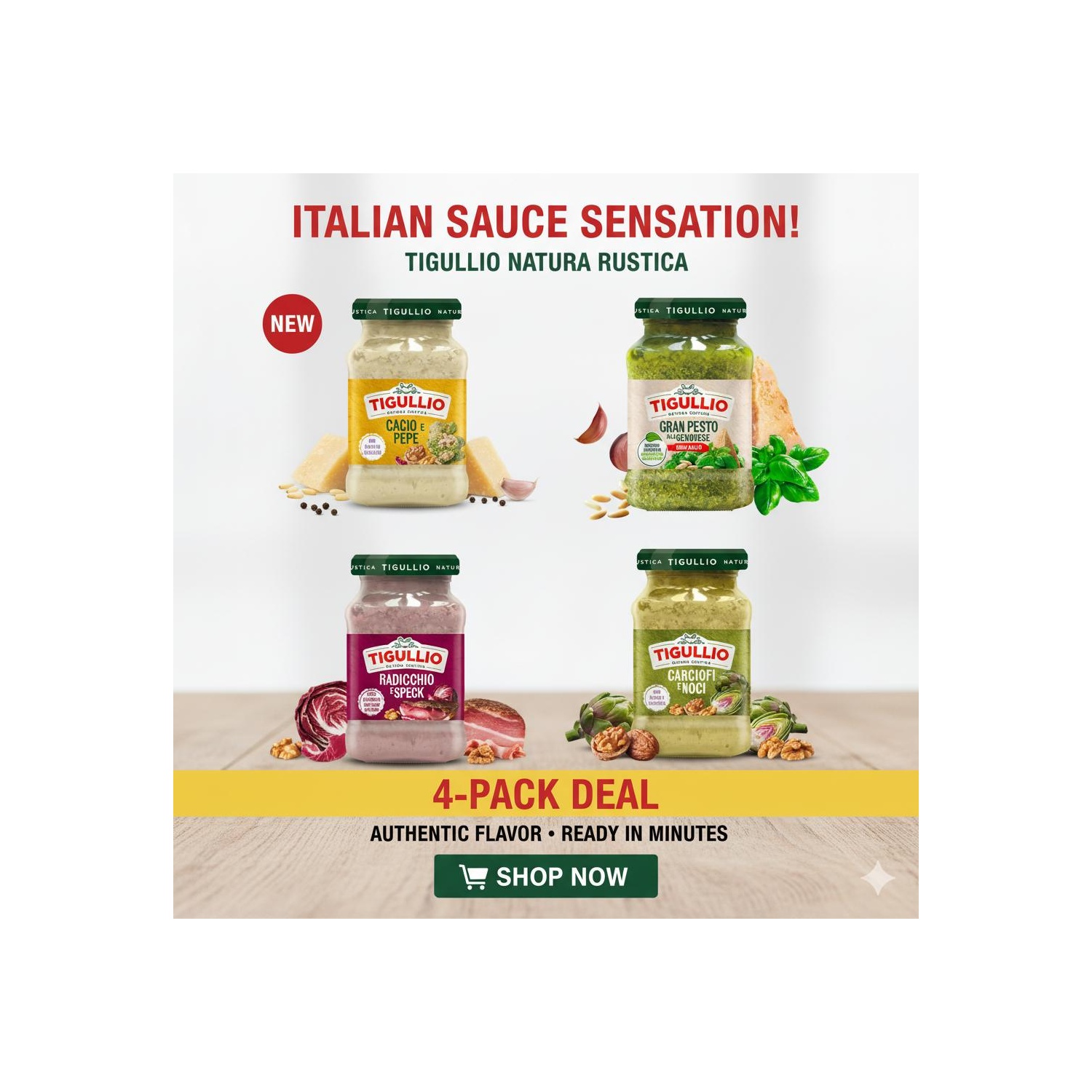 Tigullio Italian Pesto Bundle – Cacio e Pepe, Pesto Genovese, Radicchio & Speck, Artichoke & Walnut | THE ITALIAN BOX