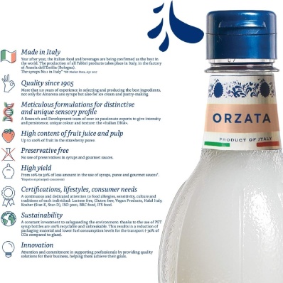 Fabbri Orzata Syrup 560ml - Italian Orgeat Drink Syrup