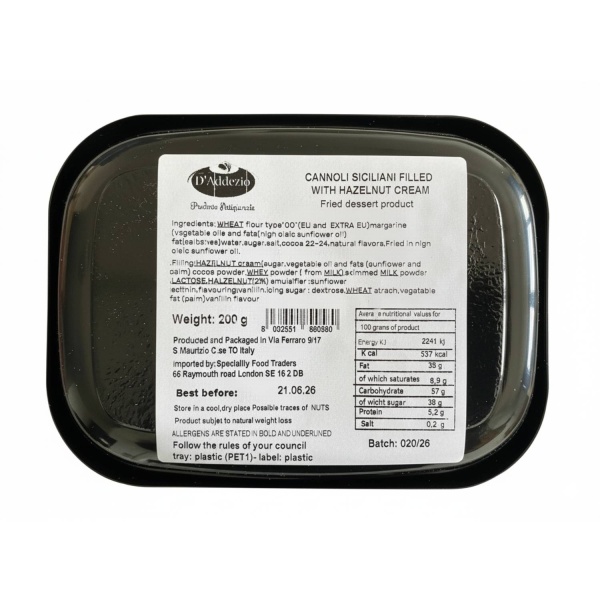 Sicilian Cannoli Hazelnut Cream 200g Italian Dessert
