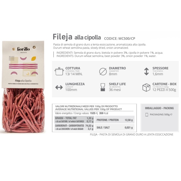 Onion Fileja Pasta 500g - Pastificio Fiorillo