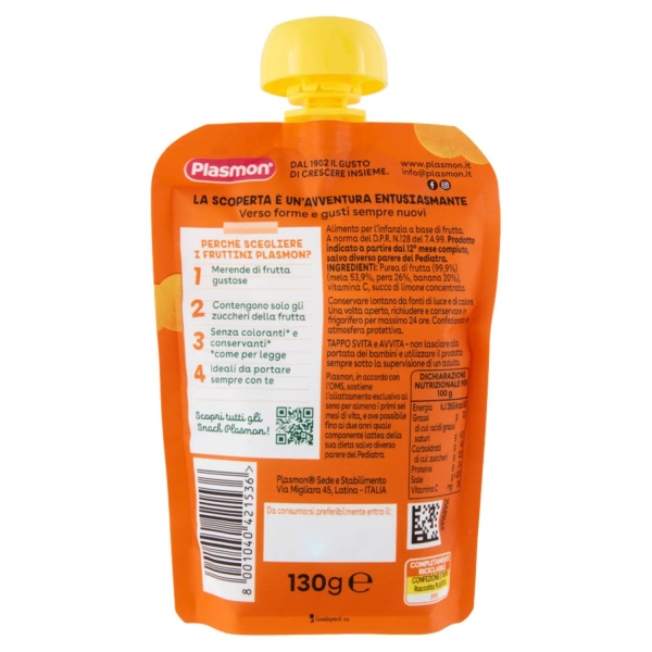Plasmon Mixed Fruit Puree Pouch 130g
