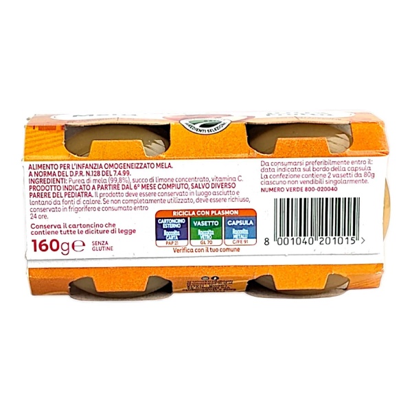 Plasmon Homogenized Apple - Mela 2x80g
