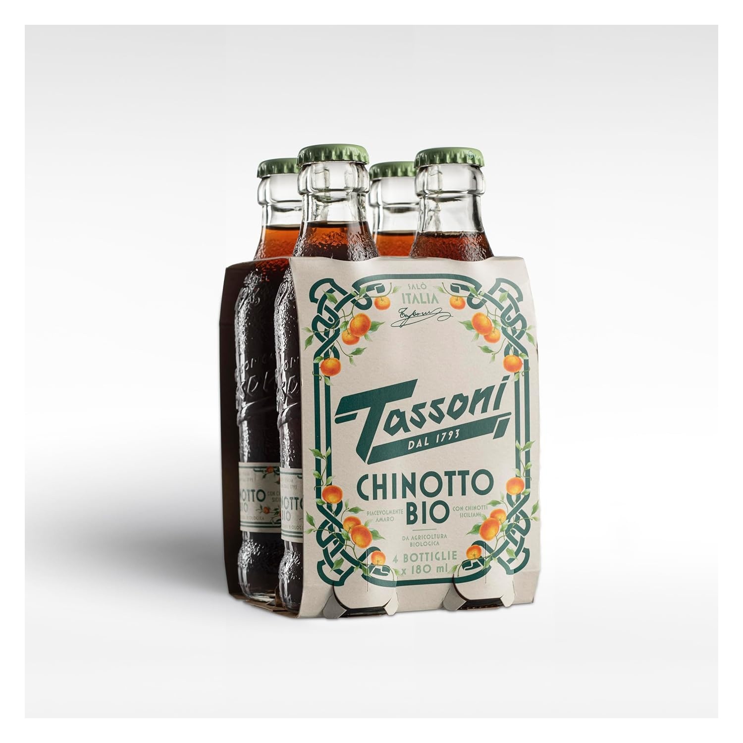 Tassoni Organic Chinotto Italian Sparkling Soft Drink, 4 x 180ml