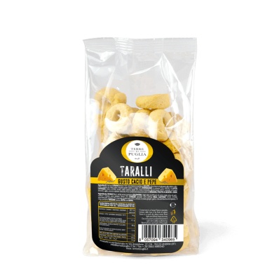 Taralli Cacio e Pepe - Cheese & Black Pepper Pretzels Terre di Puglia 400g