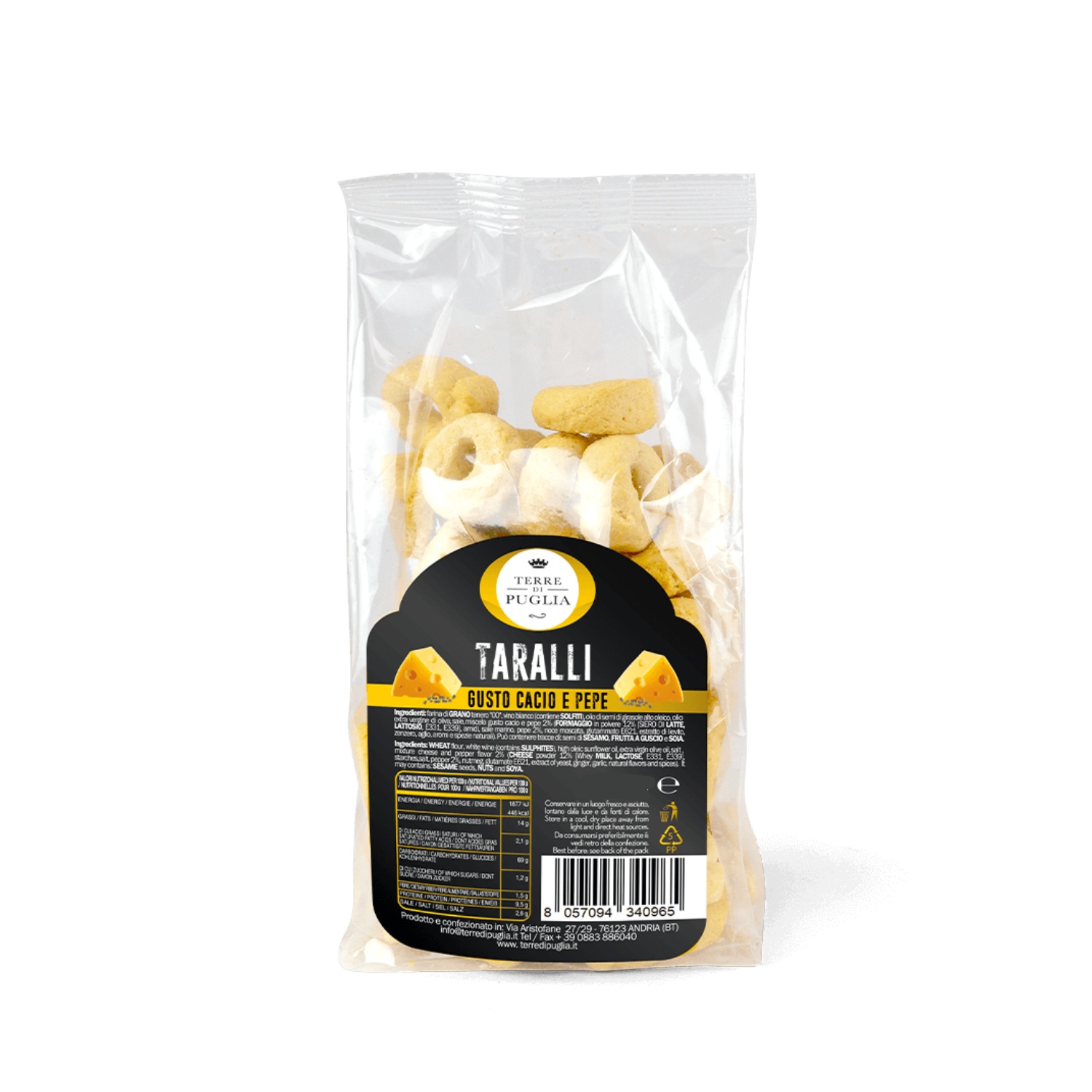 Taralli Cacio e Pepe - Cheese & Black Pepper Pretzels Terre di Puglia 400g