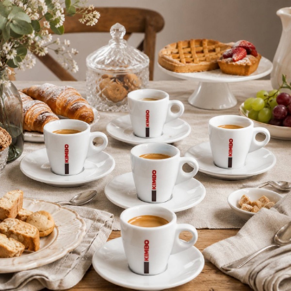 Kimbo Ceramic Espresso Cups & Saucers Set of 6