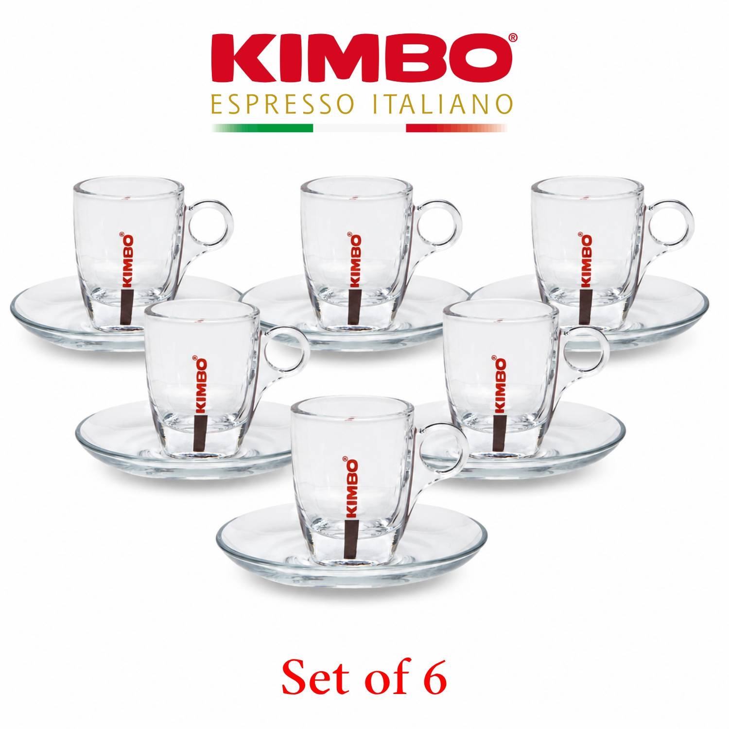 Kimbo Glass Espresso Cups & Saucers Set of 6