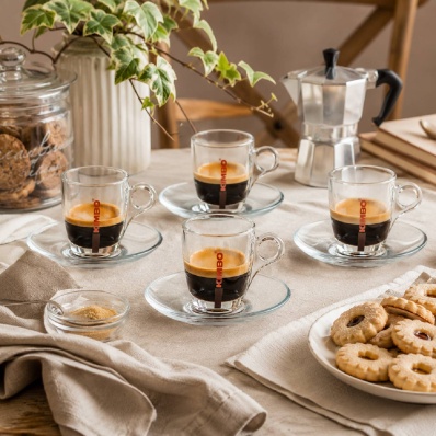 Kimbo Glass Espresso Cups & Saucers Set of 6