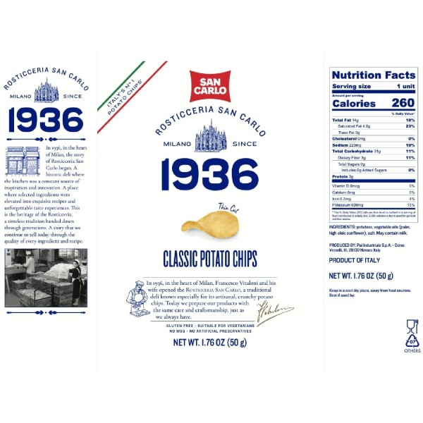 San Carlo Classic Potato Chips 50g – Crispy Italian Snack