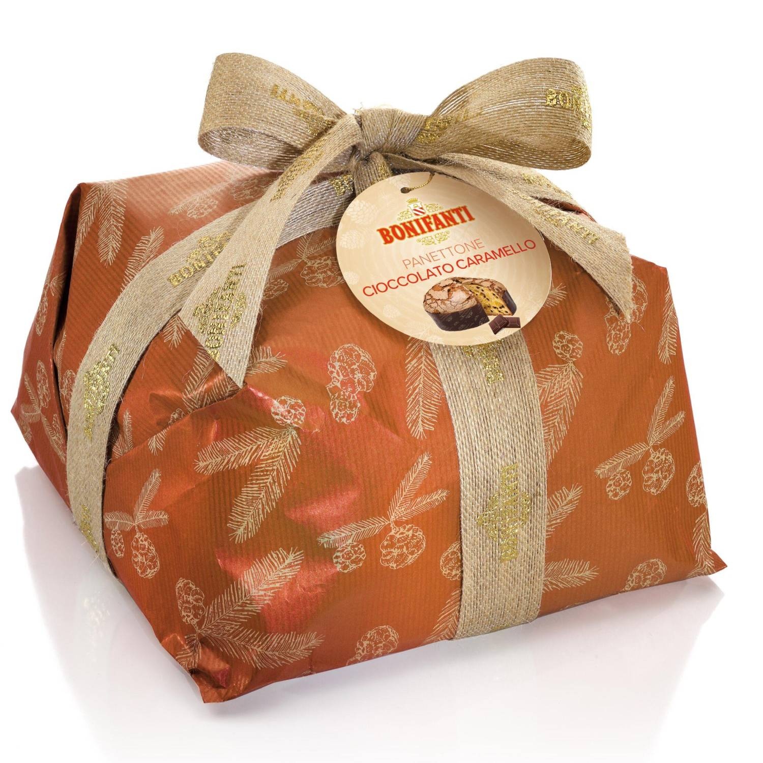 Chocolate & Caramel Panettone 750g - Kraft Retro Wrapping - Bonifanti