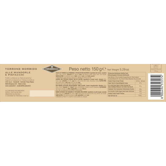 Almond and Pistachio Nougat Bar - Condorelli (150g) - Gluten-Free Sicilian Treat