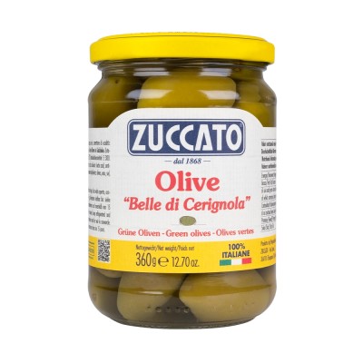 Olive Belle di Cerignola Zuccato 360g – Authentic Italian Green Olives